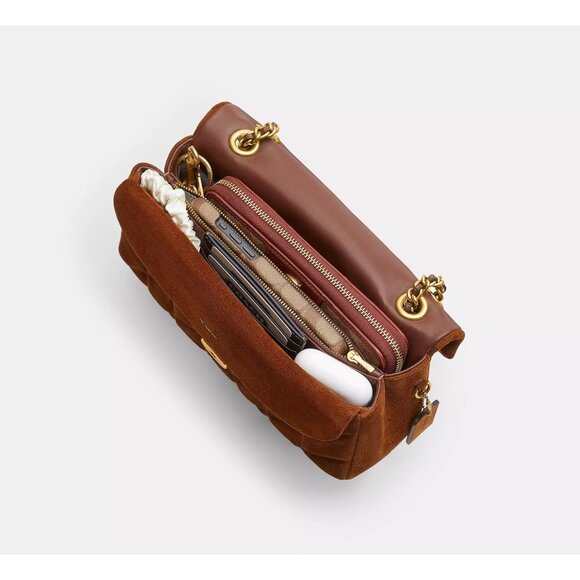 Coach Tabby Shoulder Bag 26 in Warm Brown Womens Suede Brass Hardware Purse - Picture 5 of 17